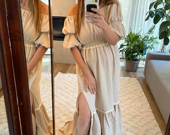 Bohemian Dress For photoshoot, Summer Style Photography Gown, Bridgerton Dress, Beachy Boho Dress, Regency Gown, Gauze Dress for Photos