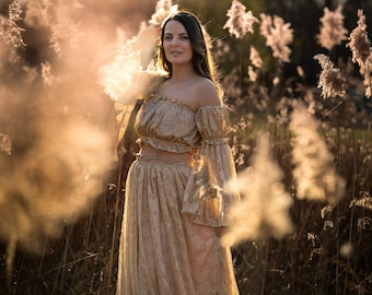 Boho 2 piecet for Women, Bohemian Lace Pregnancy dress for baby shower,  Rustic Maternity Photo Props Dress, Plus size dress