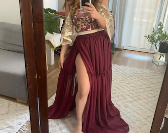 Boho Maternity 2 piece set for family photography session,Pregnancy dress for photoshoot,2 piece Baby shower dress, Bohemian Pregnancy Dress