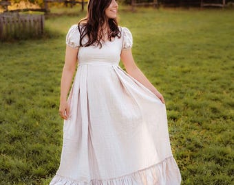 Boho Maternity Dress For Photoshoot,  Plus Size Modest Pregnancy Dress, Cotton Photography Gown, Summer Style Gown for Outdoor Photo Session