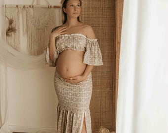 Boho spring style 2 piece set for Women, Bohemian Lace Pregnancy dress for baby shower,  Rustic Maternity Photo Props Dress, Plus size dress