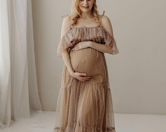 Tulle Boho Maternity dress for Photo shoot, tulle maternity gown for photography, Baby shower dress for pregnancy plus size