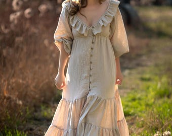 Bohemian Dress For photoshoot, Summer Style Photography Gown, Bridgerton Dress, Beachy Boho Dress, Regency Gown, Gauze Dress for Photos