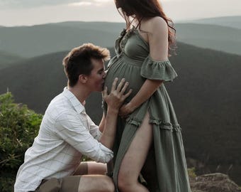 Boho Maternity dress for photoshoot, Bohemian Pregnancy dress for baby shower, Fall style, Rustic Maternity Dress, Bohemian Flying dress