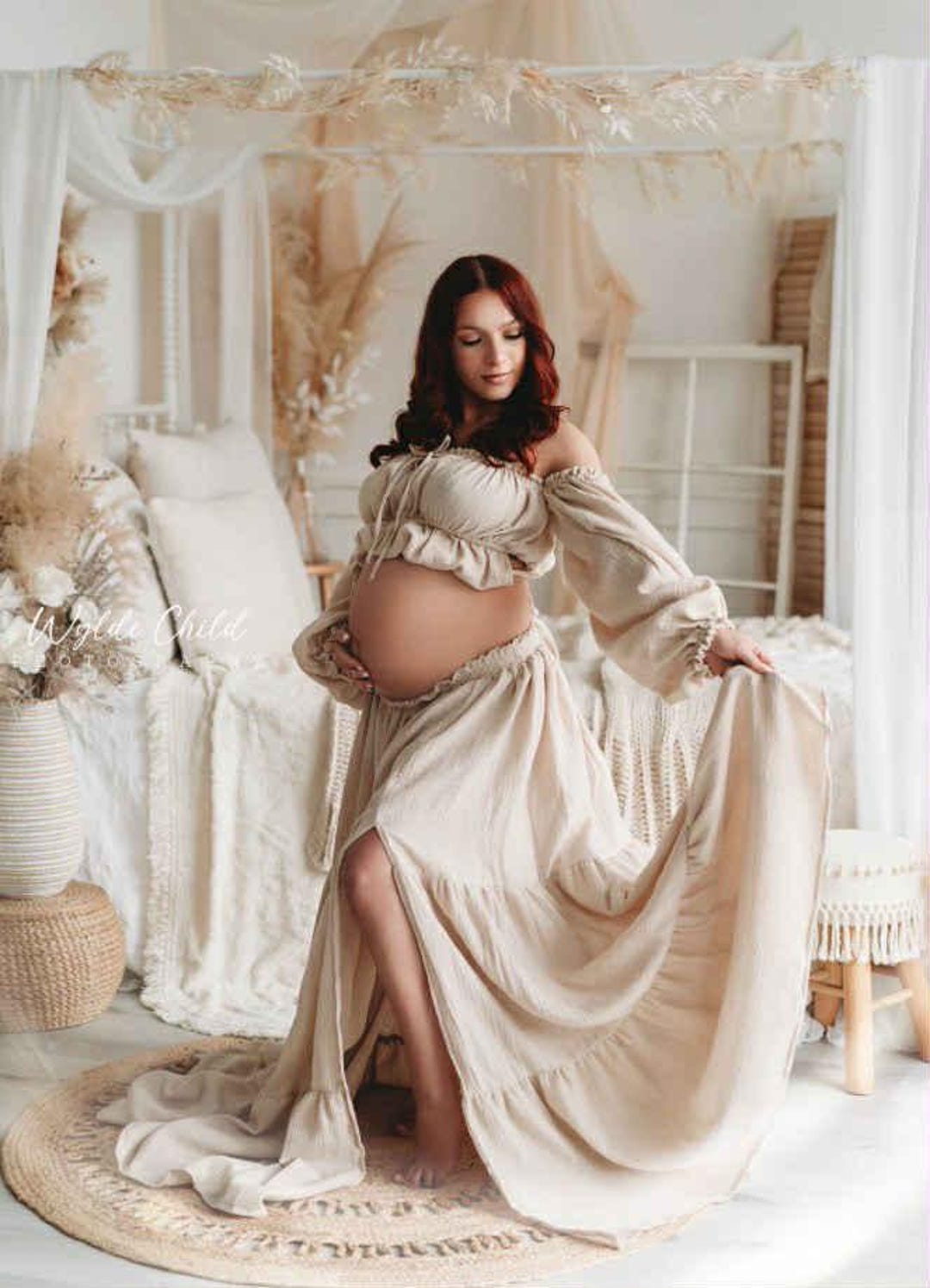 Flowy Maternity Dress, Boho Pregnancy Dress For Photo Shoot, Summer Fashion Flying Dress, Open Belly Gauze Maxi Dress For photoshoot