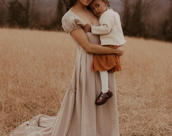 Gauze Spring Style Boho Maternity Dress for Photoshoot, Bohemian Pregnancy Dress, Outdoor Baby Shower Gown for Photography