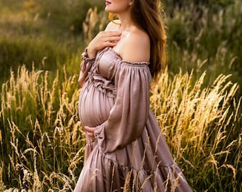 Conjunto de vestido de seda de 2 piezas para sesión de fotos de maternidad estilo boho de Eden Art Dresses, vestido largo y romántico para baby shower estilo verano, vestido boho
