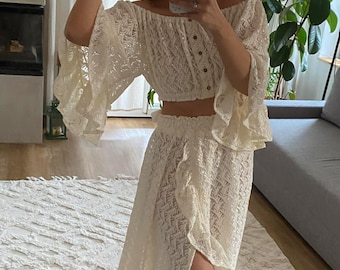 Boho 2 piece set for Women, Bohemian Lace Pregnancy dress for baby shower,  Rustic Maternity Photo Props Dress, Plus size dress