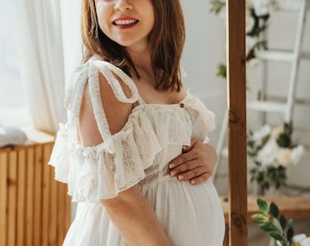 Bohemian Maternity dress for photoshoot, Maternity Clothes for baby shower, Plus size Rustic Maternity dress for photography