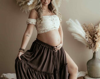 Two Piece Maternity Set, Maternity Photoshoot Gown, Boho Pregnancy Photo Props Dress, Baby Bump Photpshoot, Summer Style by Eden Art Dresses