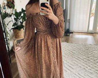 Floral Maternity Dress For Photo Shoot, Plus Size Boho Photoshoot Dress,Off the Shoulder Dress, Cottagecore Pregnancy Dress,Eden Art Dresses