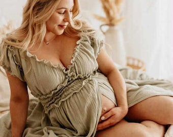 Vestido bohemio para sesión de fotos de maternidad, bata de embarazo de doble gasa, vestido de maternidad etéreo de algodón, conjunto del armario de la clienta del fotógrafo