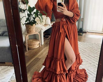 Boho Outdoor Maternity 2 piece set wrap top for photoshoot, Bohemian Pregnancy dress for baby shower, Maternity Dress, Bohemian Spring dress