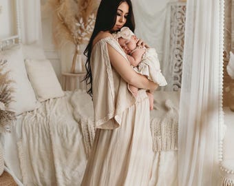 Bohemian Maternity dress for photoshoot, Boho Pregnancy dress for baby shower, Plus size Rustic Maternity dress for photography