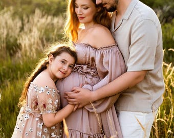 Mommy and Me Summer Style Boho Dresses, Mother And Daughter Matching Dresses For Mothers Day Photoshoot Formal Dress, Maternity Wedding Gown