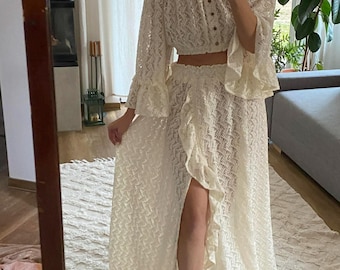 Boho 2 piece set for Women, Bohemian Lace Pregnancy dress for baby shower,  Rustic Maternity Photo Props Dress, Plus size dress for photos