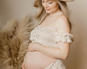 Women's Boho Top, Vintage Lace Top For the Maternity Session, Photo Prop, Pregnancy Photo Shoot for Studio Photo, Elegant top