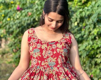 Cotton Peplum Top | Boho Sleeveless Blouse With Frills | Dress For Women