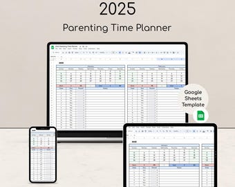 Digitaler Zeitplaner für gemeinsame Elternschaft 2025 – Google Sheets, Excel, Sorgerechtsplan, Aufteilung der Unterhaltskosten, Besuchsregelung
