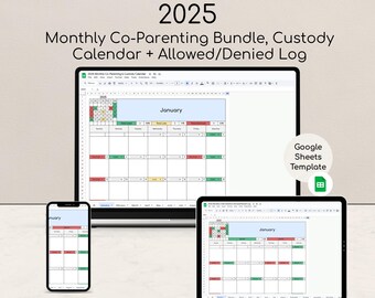 2025 Monthly Co-Parenting Custody Tracker – Custody Calendar + Allowed/Denied Log, Google Sheets Template, Co-Parent Accountability Planner