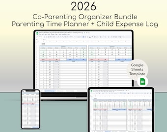 2026 Co-Parenting Organizer Bundle – Parenting Time Planner & Child Expense Log, Google Sheets Template, Custody Tracker