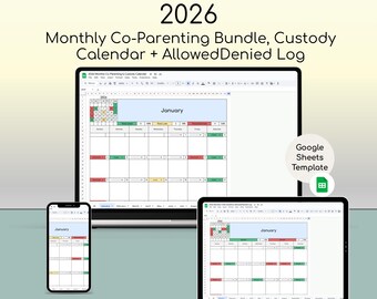 2026 Monthly Co-Parenting Custody Tracker – Custody Calendar + Allowed/Denied Log, Google Sheets Template, Co-Parent Accountability Planner