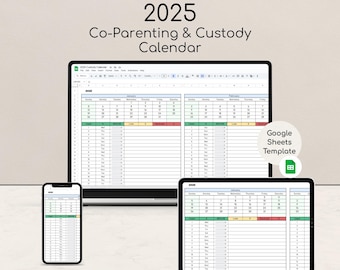 Co-Parenting & Custody Calendar 2025 – Google Sheets Visitation Tracker, Digital Custody Schedule, Co-Parenting Planner, Visitation Log