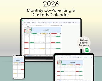 2026 Co-Parenting & Custody Calendar – Google Sheets Template, Monthly Shared Custody Planner, Digital Parenting Schedule Tracker