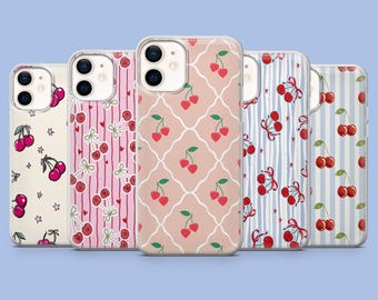 Funda para teléfono Cherry Collage, funda sencilla con diseño de frutas para iPhone 17Pro, 16, 15, 14, 13, 12, Samsung S26, S25, S24, S23Fe, A16, A56, Pixel 10, 9Pro