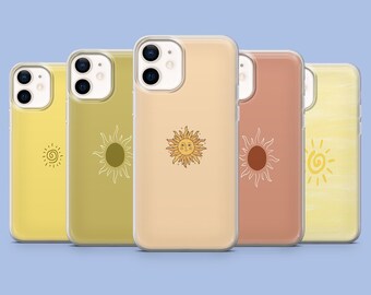 Funda minimalista con diseño de sol y astrología para iPhone 17 Pro, 16, 15, 14, Samsung S25, S24FE, S23, S22, A16, A55, A25 y Pixel 9