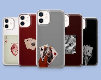 Card Phone Case Poker Ace of Spades Hearts Cover for iPhone 16 Pro, 15, 14, 13, 12, Samsung S25, S24FE, S23, S22, A16, A55, A25, Pixel 9