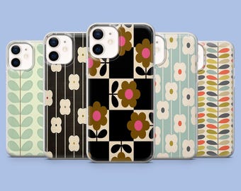Orla Kiely Style Phone Case Floral Cover for iPhone 17 Pro, 16, 15, 14, 13, Samsung S25, S24FE, S23, S22, A16, A55, A25, Pixel 9