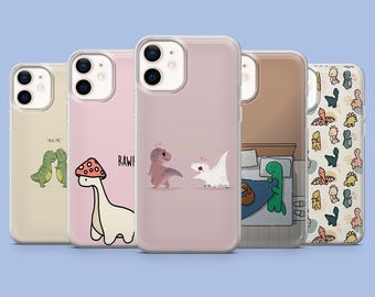 Kawaii Dinosaur Phone Case Cute Dino Animal Cover for iPhone 16 Pro, 15, 14, 13, 12, Samsung S25, S24FE, S23, S22, A16, A55, A25, Pixel 9