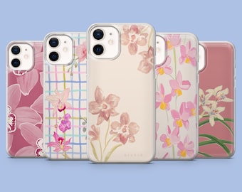 Funda para teléfono Orchid con diseño de flores rosas para iPhone 17Pro, 16, 15, 14, 13, 12, Samsung S26, S25, S24, S23Fe, A16, A56, Pixel 10, 9Pro