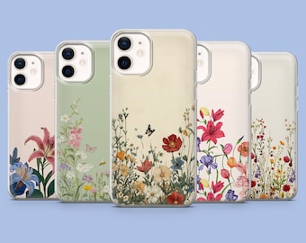 Funda floral con diseño de flores silvestres para iPhone 17 Pro, 16, 15, 14, Samsung S25, S24FE, S23, S22, A16, A55, A25 y Pixel 9