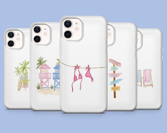 Funda minimalista para teléfono con diseño de playa veraniega para iPhone 17Pro, 16, 15, 14, 13, 12, Samsung S26, S25, S24, S23Fe, A16, A56, Pixel 10, 9Pro