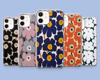Funda para teléfono Marimekko con diseño floral de amapolas para iPhone 17Pro, 16, 15, 14, 13, 12, Samsung S26, S25, S24, S23Fe, A16, A56, Pixel 10, 9Pro