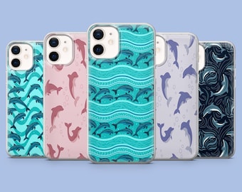 Funda para teléfono con diseño de delfín y collage marino Kawaii para iPhone 17Pro, 16, 15, 14, 13, 12, Samsung S26, S25, S24, S23Fe, A16, A56, Pixel 10, 9Pro