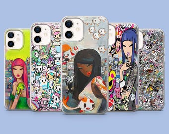 Funda para teléfono Tokidoki Collage Sticker Bomb para iPhone 17Pro, 16, 15, 14, 13, 12, Samsung S26, S25, S24, S23Fe, A16, A56, Pixel 10, 9Pro