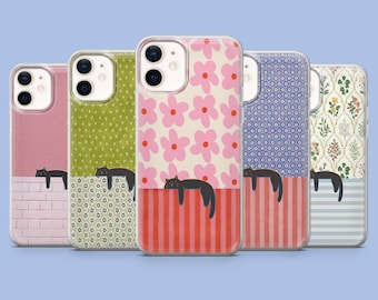 Funda para teléfono con diseño de gato negro durmiendo, funda con diseño de animal adorable para iPhone 17Pro, 16, 15, 14, 13, 12, Samsung S26, S25, S24, S23Fe, A16, A56, Pixel 10, 9Pro