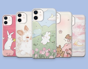 Funda para teléfono Kawaii Bunny Cute Rabbit Cover para iPhone 17Pro, 16, 15, 14, 13, 12, Samsung S26, S25, S24, S23Fe, A16, A56, Pixel 10, 9Pro
