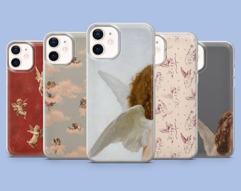 Funda para teléfono Ángel Guardián con lindo collage de ángeles para iPhone 16 Pro, 15, 14, 13, 12, Samsung S25, S24FE, S23, S22, A16, A55, A25, Pixel 9