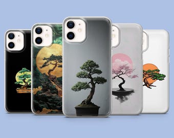 Cover per telefono con motivo albero bonsai, estetica giapponese, compatibile con iPhone 17Pro, 16, 15, 14, 13, 12, Samsung S26, S25, S24, S23Fe, A16, A56, Pixel 10, 9Pro.