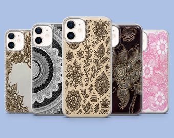 Funda para teléfono con diseño de henna y mandala para iPhone 17Pro, 16, 15, 14, 13, 12, Samsung S26, S25, S24, S23Fe, A16, A56, Pixel 10, 9Pro