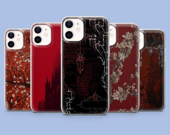 Dark Red Phone Case Rose Aesthetic Cross Cover for iPhone 16 Pro, 15, 14, 13, 12, Samsung S25, S24FE, S23, S22, A16, A55, A25, Pixel 9