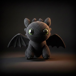 Tandlös virkad drake Amigurumi-mönster: Night Fury PDF (digital nedladdning)