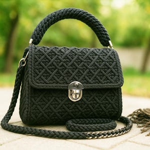 Crochet Bag Pattern: Elegant T-Shirt Yarn Purse with Flower (PDF Pattern)