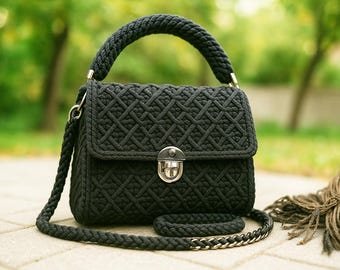 Crochet Bag Pattern: Elegant T-Shirt Yarn Purse with Flower (PDF Pattern)