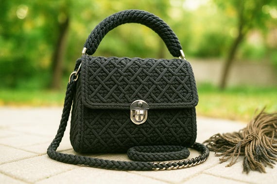 Crochet Bag Pattern: Elegant T-Shirt Yarn Purse with Flower (PDF Pattern)