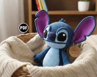Stitch Amigurumi Crochet Pattern PDF: Blue Alien Plush - English, German, French